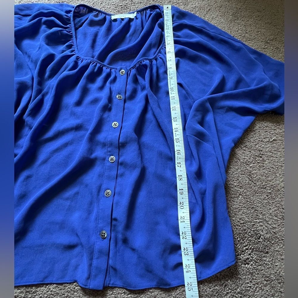 Lush Royal Blue V Neck Chiffon Blouse - Picture 9 of 9